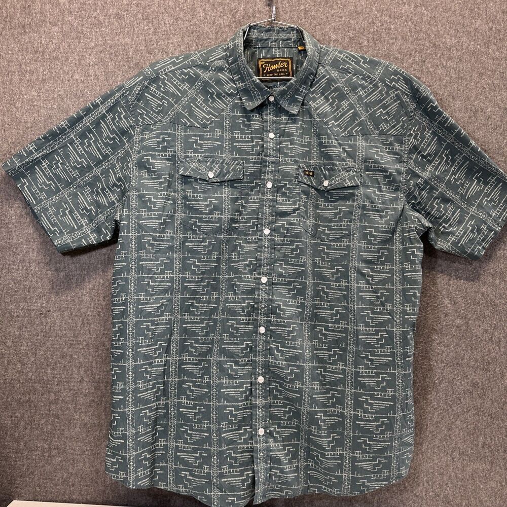 Howler Brothers Short-Sleeve Western Teal Pearl Snap Button-Up Shirt Men’s XL